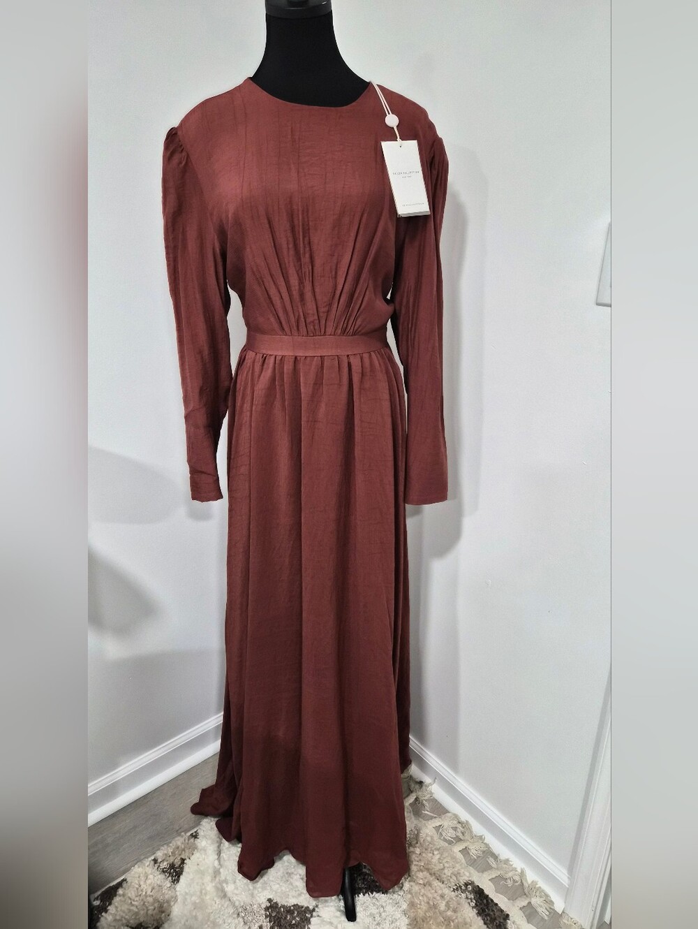Veiled Long Sleeve Maxi Dress in Deep Rust - Size 2X - New With Tags